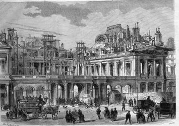 Travaux de reconstruction du Palais-Royal à Paris. Gravure dans "L