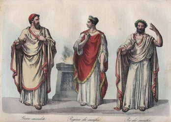 Religion dans la Rome antique - Prêtre romain - Regina sacrorum - Rex Sacrorum (rex sacrificulus) - gravure tirée de «Usi e costumi di tutti i popoli dell