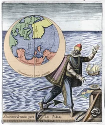 Représentation de Christophe Colomb (1451-1506) - dans « Nova Tipus Transacto Navigatio Novi Orbi » par Philoponus Honorius.