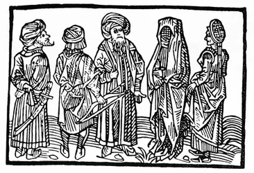 Représentation de Sarrasins, xylographie du 15ème siècle