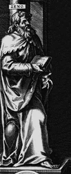 Représentation du philosophe stoïcien grec Zénon de Citium (ou Kition) (335-262 av. J.-C.) Gravure du frontispice des « Œuvres philosophiques » de Sénèque