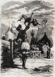 Vengeance de Marphise - gravure de 1851 de « Roland furieux » (Orlando furioso) (16e siècle) par Ludovico Ariosto, traduit de l