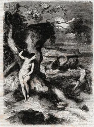Roland délivre Olympe - gravure de 1851 de "Roland furieux" (Orlando furioso) (16ème siècle) par Ludovico Ariosto, dit l