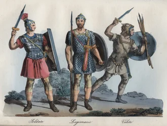 Soldat romain - Légionnaire - Vélites (infanterie légère) - gravure tirée de « Usi e Costumi di Tutti i Popoli dell