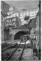 Route du chemin de fer de Lyon à Fourvière - gravure dans « Journal des voyages » 1884