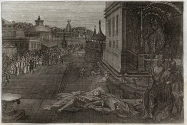 Bible de Royaumont, Nouveau Testament : Mort des deux Prophètes. La vision de Saint Jean des deux prophètes morts, qui ressuscitent ensuite. Septième trompette de l