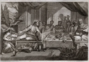 Bible de Royaumont, Nouveau Testament : Dîner chez Simon le Pharisien. Illustration de 1811.