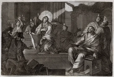 Bible de Royaumont, Nouveau Testament : Pentecôte. Le Saint-Esprit descend sur la Vierge Marie et les Apôtres. Illustration de 1811.