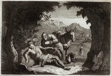 Bible de Royaumont, Nouveau Testament : La parabole du Bon Samaritain. Le Samaritain s
