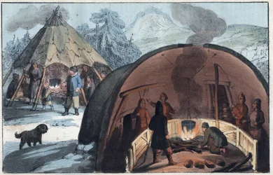 Famille samie dans une tente en Laponie - intérieur d