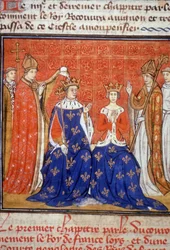 Sacre de Louis VIII et de Blanche de Castille - Miniature du Moyen Âge, réf. 512, 345v. Demande d