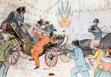 Sadi Carnot assassiné par Sante Jeronimo Caserio, un anarchiste italien, 25 juin 1894 (gravure)