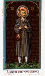 Saint Benoît de Nursie (né à Nurcia en Ombrie vers 480 - 527) en pèlerin. Chromolithographie de 1885