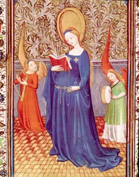 Sainte Cécile entourée de deux anges musiciens