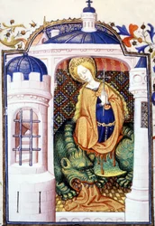 Sainte Marthe et le monstre Tarasque. Manuscrit du XVe siècle