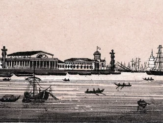 Saint-Pétersbourg, Russie : vue de la rivière Neva et de la Bourse à Saint-Pétersbourg. dans "Le monde illustre 168 vues" Non daté (fin du 19e siècle)