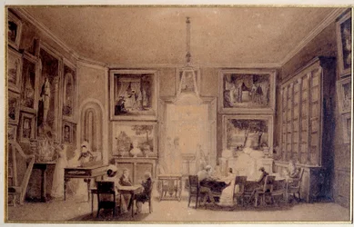 Salon de la reine de Hollande Hortense de Beauharnais à Augsbourg (Gravure du 19e siècle)