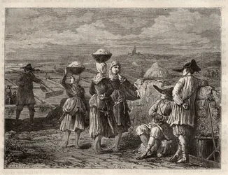 Marais salants en Bretagne - Paludiers et sauniers en Bretagne (France), marais salants - gravure dans 