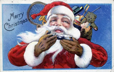Père Noël et sa hotte de jouets - Carte postale américaine, fin du XIXe siècle
