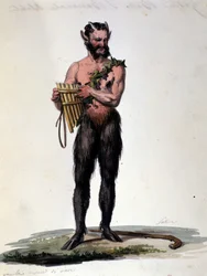 Satyre et musique. Gravure du 19ème siècle.