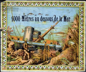 Scaphandrier et bateau naufragé - dans « 1000 mètres sous les mers » par Jules Verne