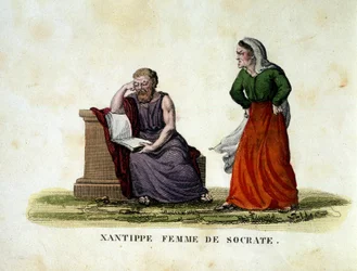 Scène de ménage entre Socrate et sa femme Xanthippe - gravure