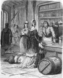 Scène de la vie quotidienne, boutique au XVe siècle