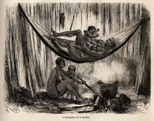 Scène de la vie familiale des Indiens Yahuas de la mission de San José (Pérou), l