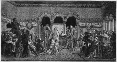 Scène de la vie de Sainte Élisabeth de Hongrie (1207-1231). Gravure de 1878 d