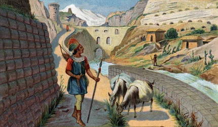Scènes de royaumes disparus : Chaussée des Incas Chromolithographie du 19ème siècle.
