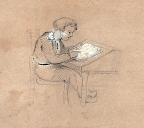Écolier au travail. (dessin, vers 1830)