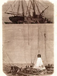 Recherche de galions espagnols naufragés dans la baie de Vigo en 1702. Page tirée de « Emporio Picturesco » 1871