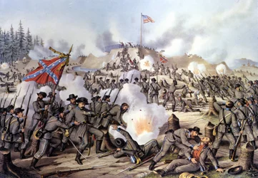 Guerre de Sécession 1861-1865, ou guerre civile américaine : bataille de Fort Sanders ou Fort Loudon (Tennessee) le 29/11/1863. Gravure. XIXe siècle.