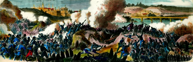 Guerre de Sécession : Les Yankees capturent Richmond (Virginie), capitale de la Confédération du Sud en 1865. Gravure du 19ème siècle