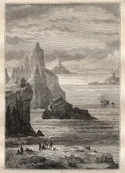 Deuxième voyage (1772-1775) du capitaine James Cook (1728-1779) : vue du canal de Noël, Terre de Feu - illustration tirée de 