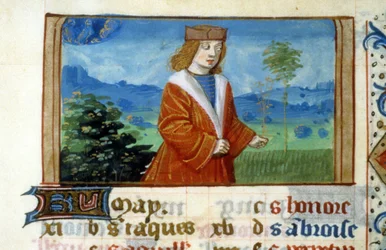 Signe des Gémeaux et Homme dans les Champs (miniature, Moyen Âge)