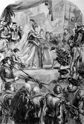 Sir Francis Drake (1540-1596), navigateur anglais anobli par la reine Élisabeth I en 1581. Gravure.
