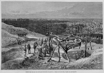 Mines de diamants sud-africaines : moulin à gravier tiré par des chevaux - dans « Tour du Monde », 2ème semaine 1878