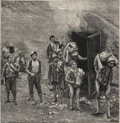 Exploitation du soufre (Zolfara) en Sicile, dessin