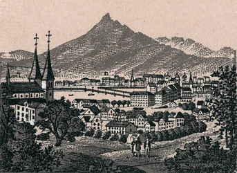 Suisse : vue de la ville de Lucerne dans « Le Monde Illustré 168 vues » sans date (fin XIXe siècle)