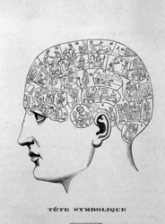Tête symbolique. Illustration du livre de Charles Rouvin de 1873 La Tête humaine, études illustrées de phrénologie et de physionomie appliquées aux personnages célèbres Paris 1873