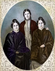 LES SŒURS FOX Margaretta, Kate et Leah pionnières du spiritualisme (Sœurs Fox : de gauche à droite : Margaret ou Maggie (1837-1893), Kate (1828-1892) et Leah (1814-1880), pionnières du spiritualisme et du spiritualisme