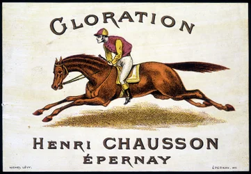 Étiquette de "Glorination Henri Chausson Epernay": équitation, sd. 19e siècle
