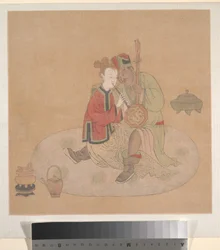 Officier tartare avec une femme blonde jouant des instruments de musique