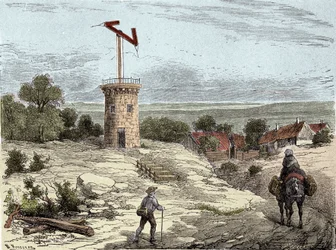 Télégraphe : Télégraphe de Claude Chappe (1765-1805) vers 1794 - Gravure