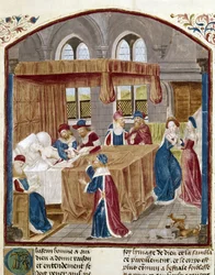 La naissance de Jules César - Miniature extraite des Faits des Romains par Jules César à Domitien, textes de Lucain, Suétone et Salluste