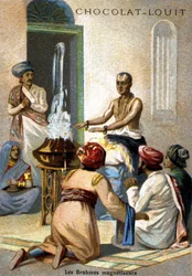 Les magnétiseurs brahmanes. Chromolithographie de la fin du 19ème siècle.