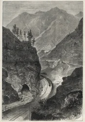 Le chemin de fer du Brenner (Brennero) au Tyrol (Tirolo - Tirol) - Gravure de 1867