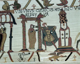 Le duc de Normandie Guillaume le Conquérant (1027-1087) promet sa fille Aelfgyve à Harold en mariage (détail)