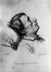 Le poète italien Giacomo Leopardi (1798-1837) sur son lit de mort.